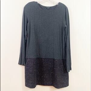 Theory Charcoal Long Sleeve Split Wool Speckled Dress